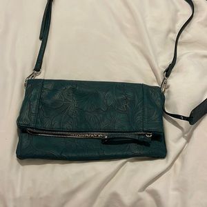 Turquoise floral embroidered pleather purse